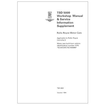 ROLLS-ROYCE CORNICHE S & BENTLEY CONTINENTAL TURBO PARTS & WORKSHOP MANUAL SUPPLEMENT (1995) (TSD5602DL)